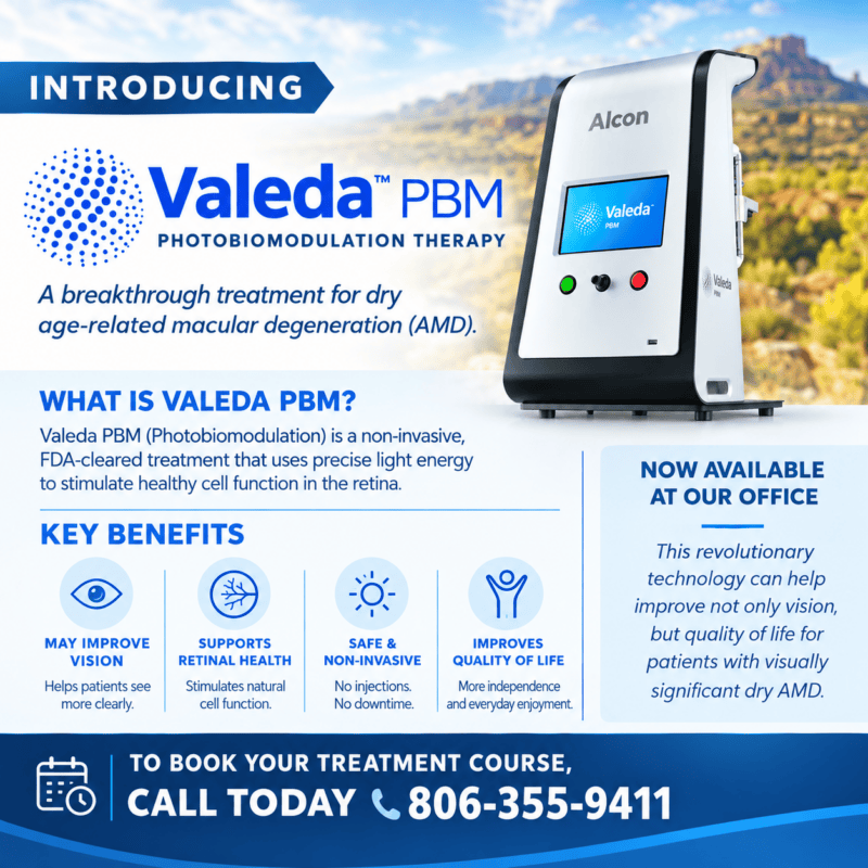We are now offering a new, revolutionary treatment for Dry Age-Related Macular Degeneration (AMD) in our office. This treatment is called VALEDA® PBM and it delivers low-intensity multi-wavelength light to retinal tissue to improve vision in eyes with early to intermediate stage Dry AMD.